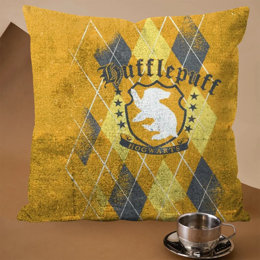 Home and Decoration Cushions Pillow Cases Hufflepuff Decorative Pillowcase Luxury Cushion Cover for Living Room Cushions Silk