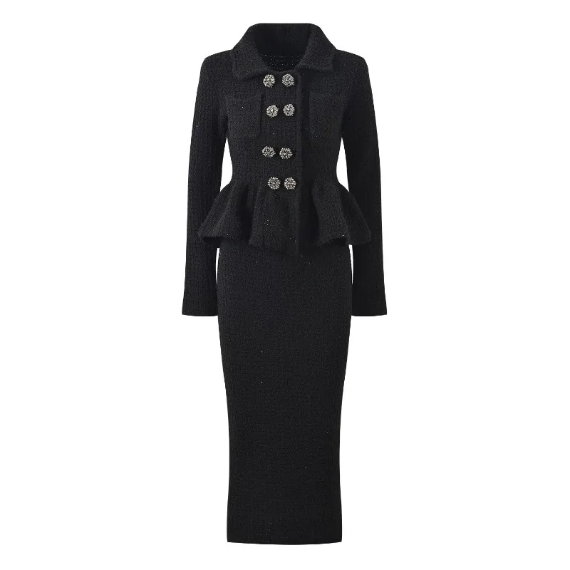 

Lapel Double-breasted Black Design Accentues Waist New Autumn and Winter French High-end Fashionable Light Luxury Women's Dress