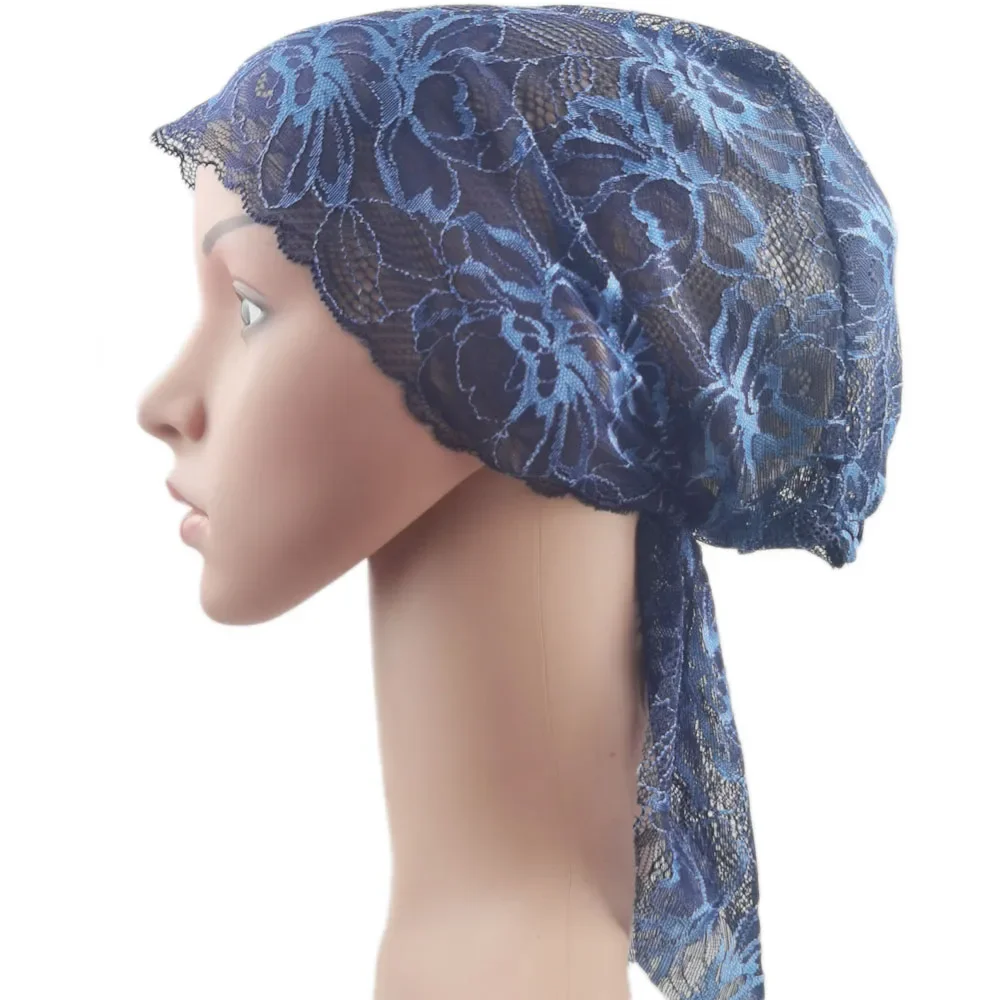 Muslim Women Head Scarf Lace Flower Underscarf Elastic Hijab Hair Cover Headwrap Chemo Cap Islam Headband Bonnet Turbante Mujer