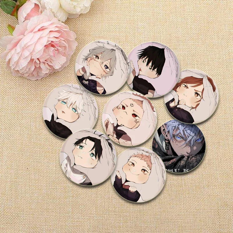 Ryomen Sukuna/Satoru Gojo Brooches HD Print Round Handmade Anime Pins Fushiguro Megumi/Itadori Yuji/Choso Cartoon Badge