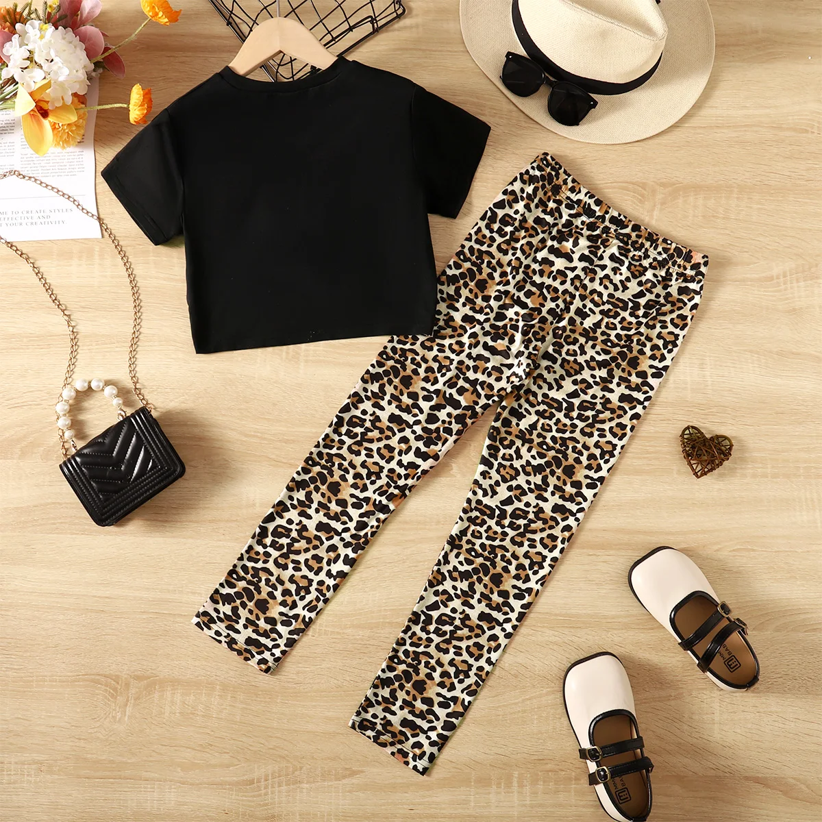 Two Piece Set For Summer Girls New Fashion Trend Daily Leisure Sweet Lively Cute Soft Comfortable Lightweight Breathable Leopard