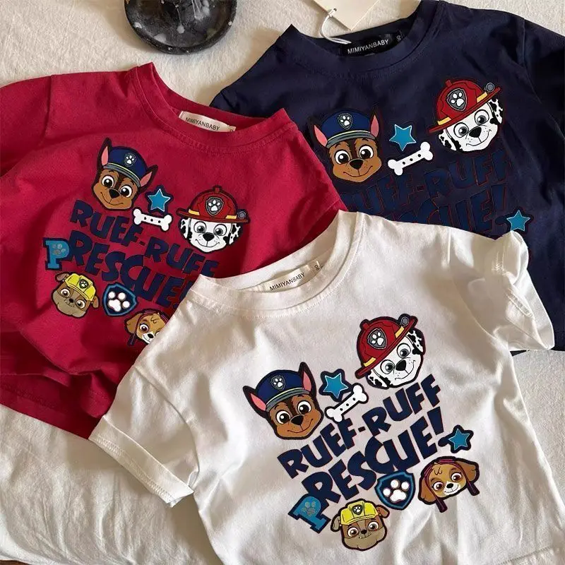 Cartoon PAW Patrol Toddler T‑Shirt Ruff‑Ruff Rescue Puppy Heads Print Cotton Short Sleeve Tee Boys Girls Summer Casual Kids Tops