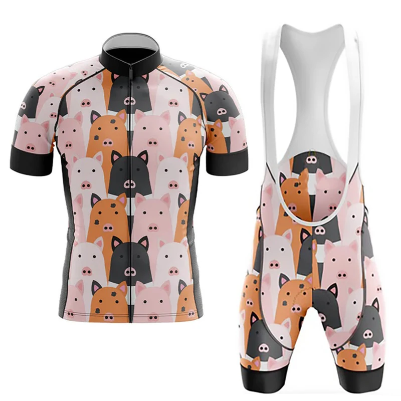 

NEW Men's Cycling Kit Pink Shirt Pig Lover Bicycle Jerseys Short Sleeve Sets Clothing Bib Pants Bike Wear