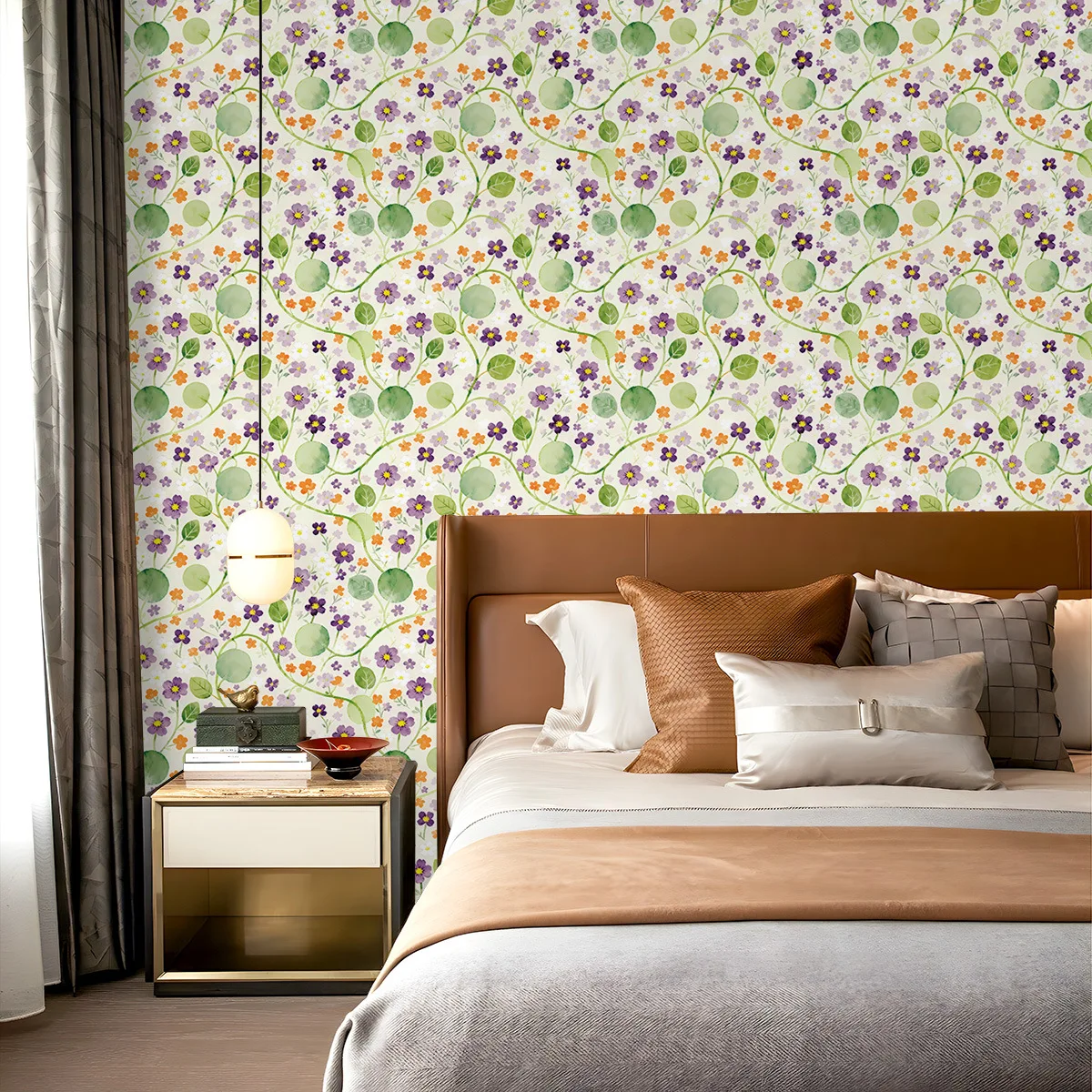 Floral Peel and Stick Wallpaper Boho Flower Leaves Removable Self Adhesive Contact Paper Waterproof Wallpaper Bathroom Bedroom