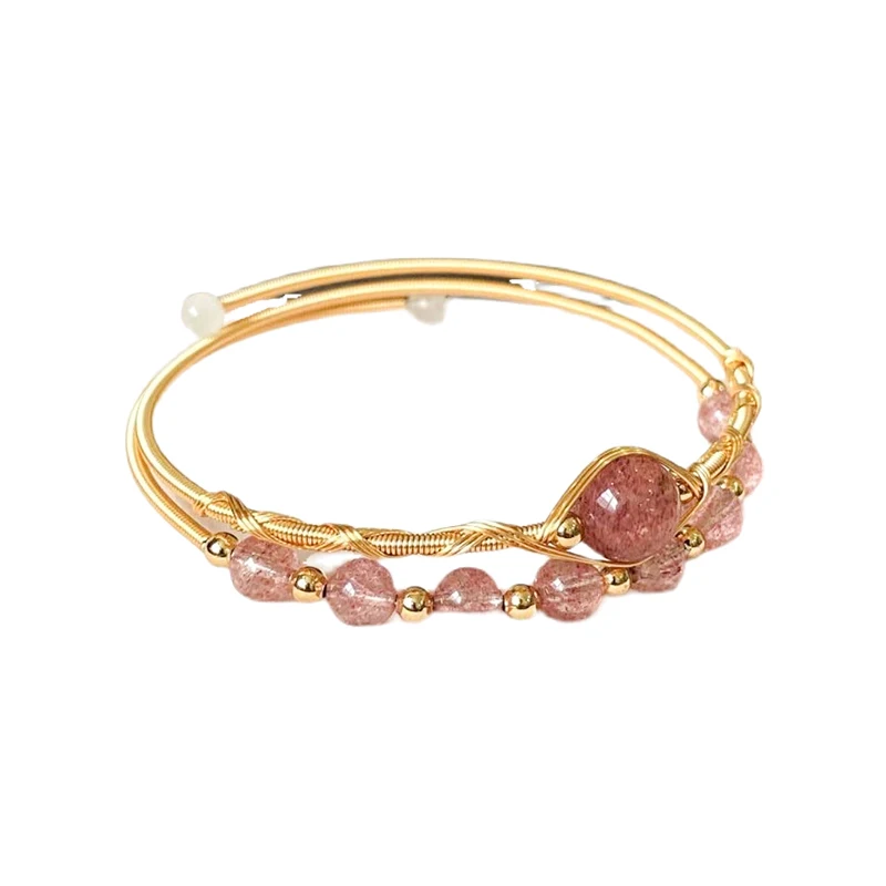 

New Chinese Moonstone Bracelet Women's Plain Ring Bracelet Premium Strawberry Crystal Bracelet National Style Elastic Hand
