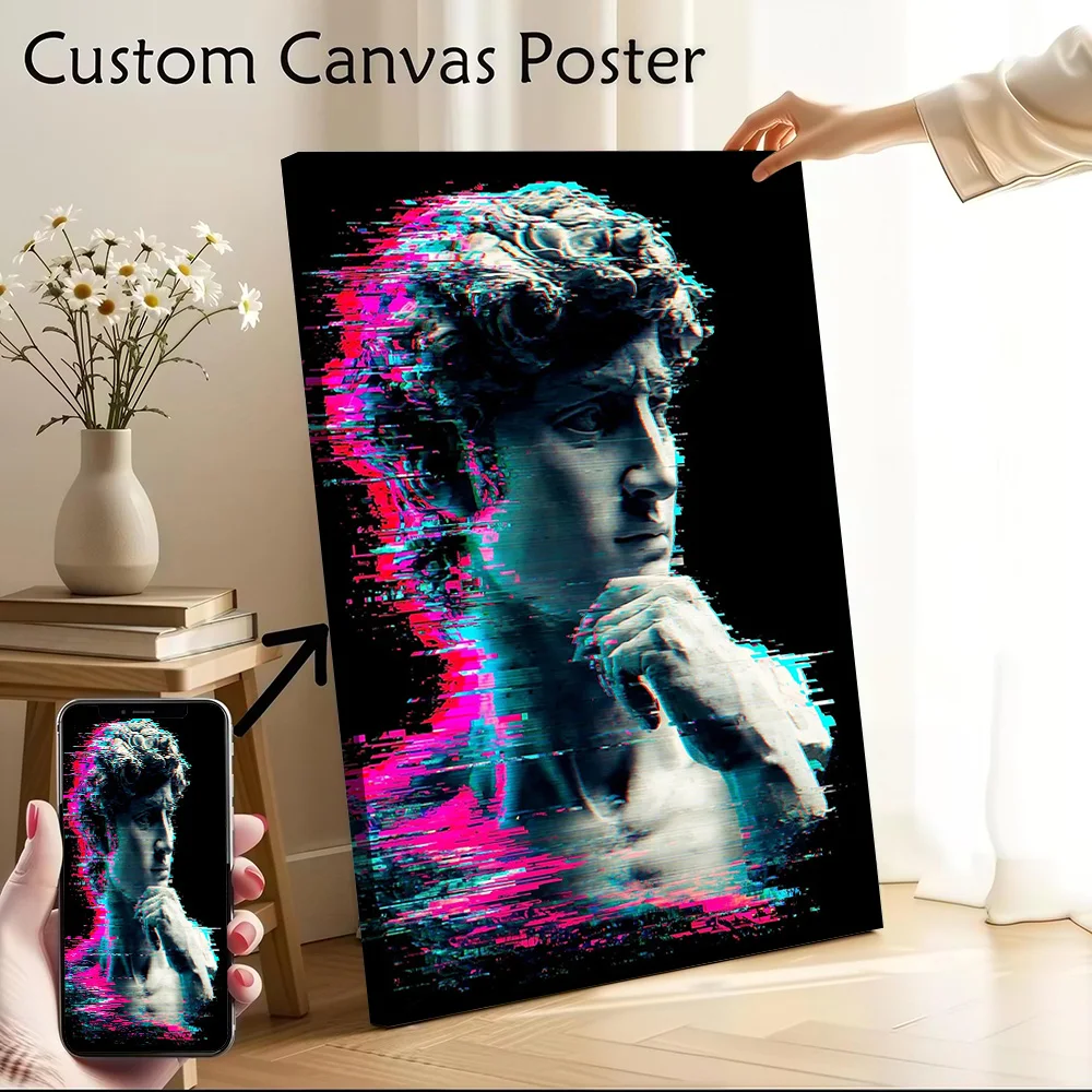 Glitch Art David Sculpture Canvas Poster Customizable Pictures Wall Art Canvas Painting for Room Decoration Aesthetic Wand Deko