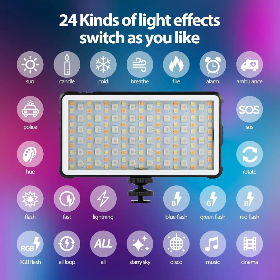 ENEGON RGB-videolamp Ingebouwde 4000 mAh oplaadbare batterij LED-cameralicht Full Color 24 gemeenschappelijke lichteffecten CRI95 25009000K