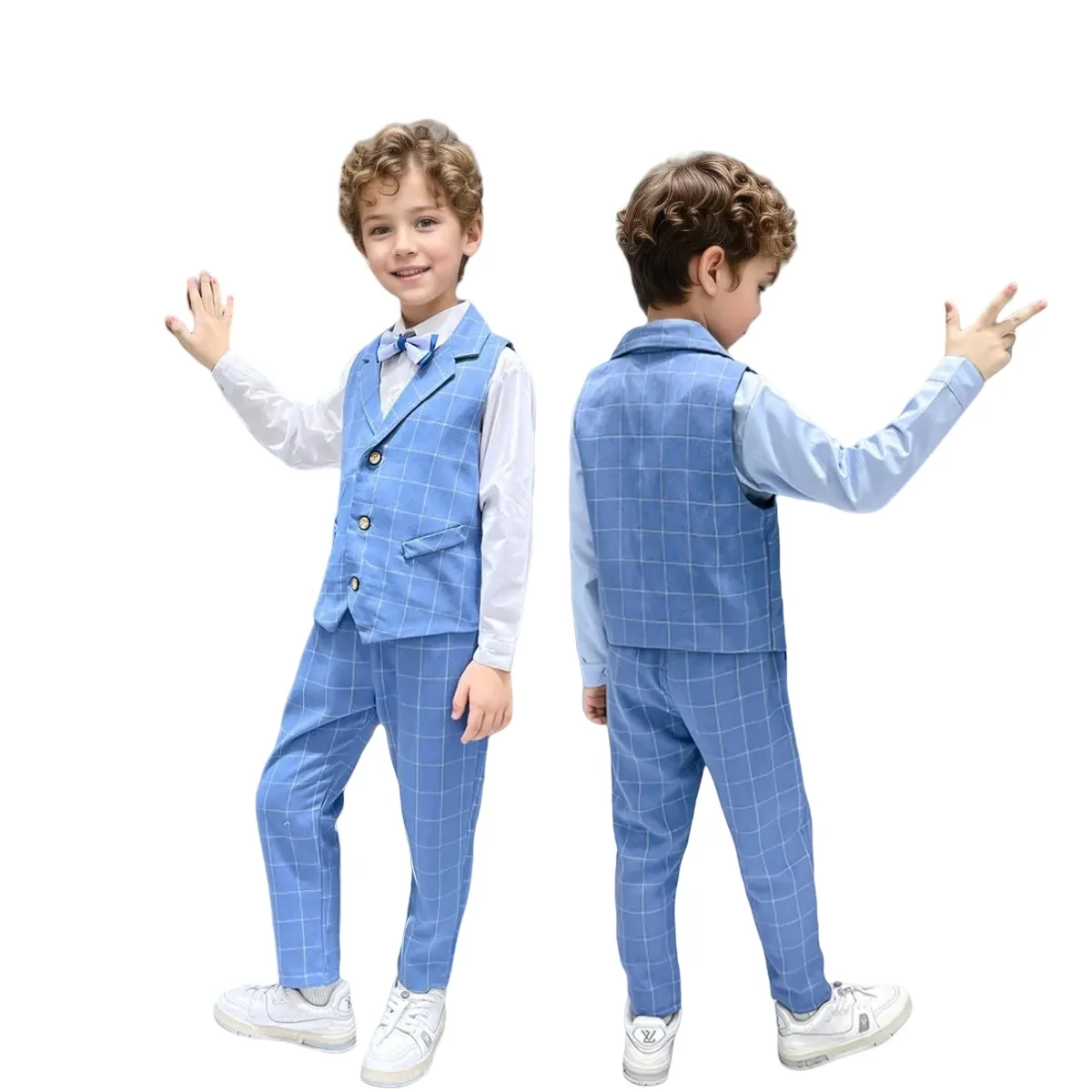 

Kids Suit Set Spring Autumn Vest Trousers Bowtie Dress Suit Dress Boys Host Performance Clothes Children Wedding Party Costume