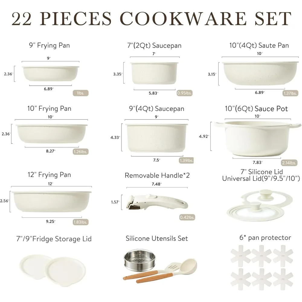 22pcs Pots and Pans Set, Nonstick Cookware Set Detachable Handle, Induction Kitchen Cookware Sets Non Stick