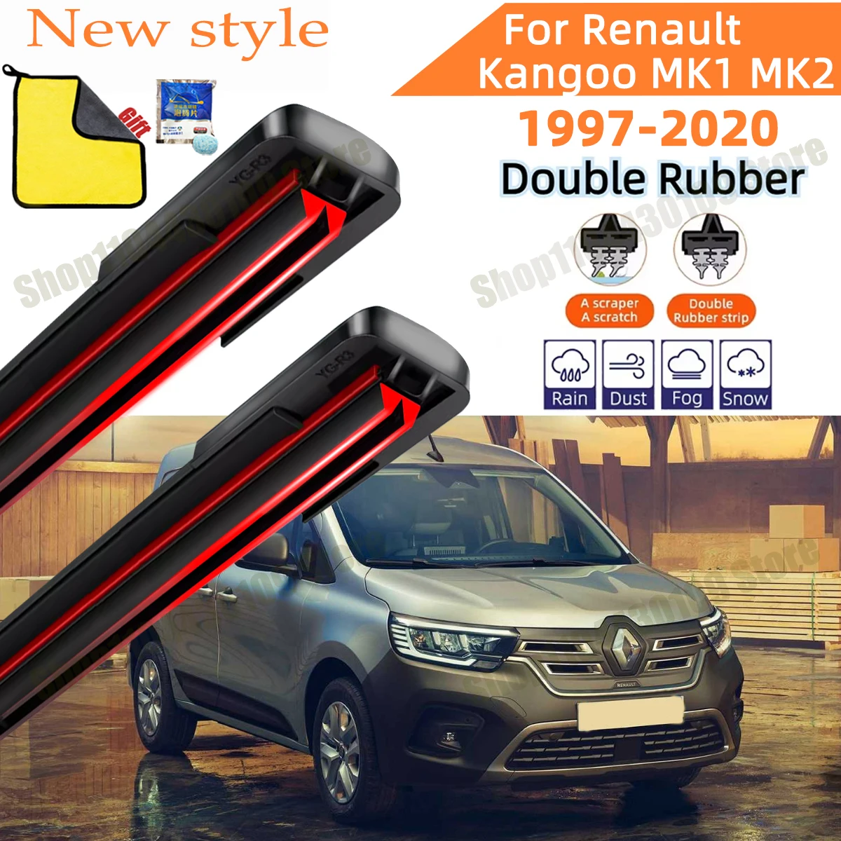 

Double Rubber Car Wipers for Renault Kangoo MK1 MK2 Front Windscreen Wipers Double Rubber Car Wiper Blades Car Accessories