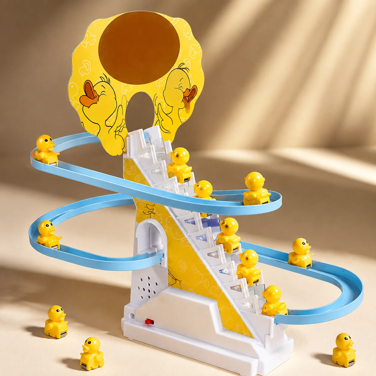 Climbing Stairs Track Toys Electric Duck DIY Rail Racing Track Roller Coaster Toys Set Light Music Educational Toy For Kids Gift