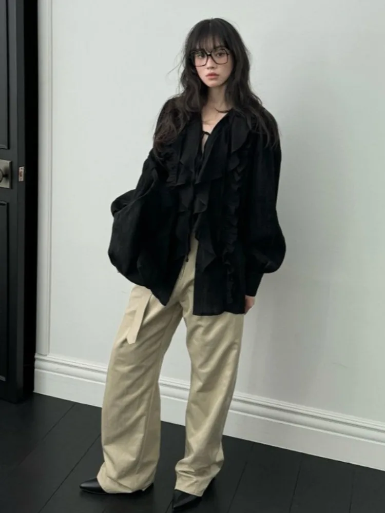 نموذج Ele Bla النسائي irt Faionable Textured Sensation Bubble Sve طويل Sve رفيع لأوائل الخريف #4