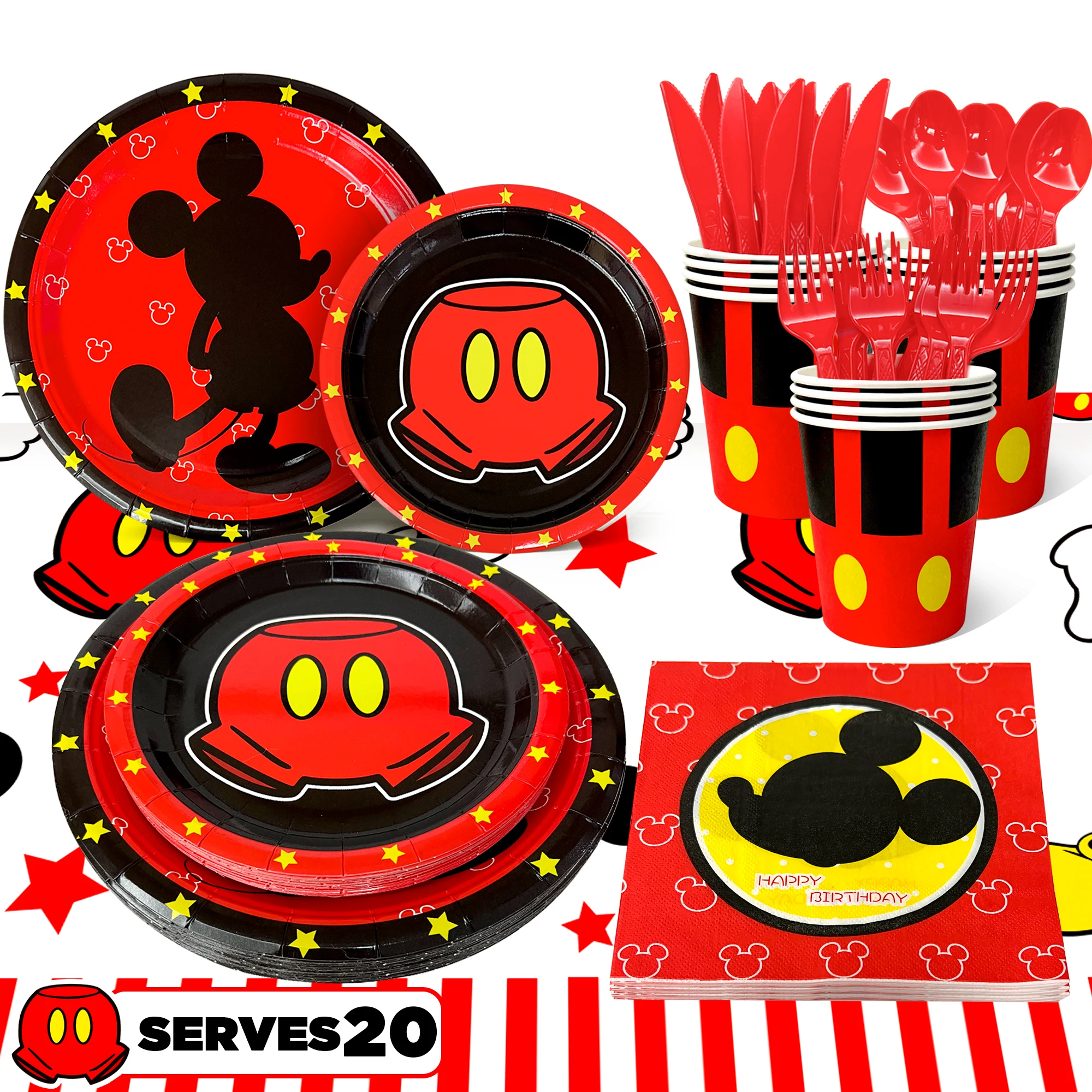 Cartoon Birthday Party Supplies,141pcs Cartoon Birthday Tableware Set-Cartoon Plates Napkins Cups and Themed Tablecloth etc