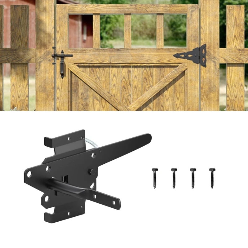 

Auto Locking Gate Latches Iron Security Lock for Garden Pool Door Fence Hinges M4YD