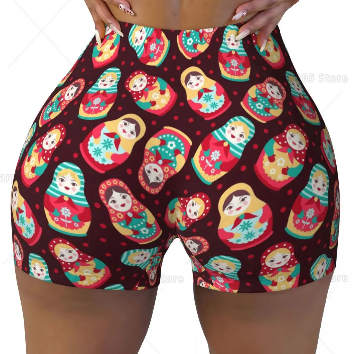 러시안 돌 여성용 운동용 스트레치 반바지 운동 반바지 힙업 스판덱스 요가 하이웨이스트 반바지