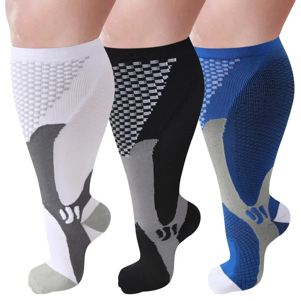 1Pair Plus size compression socks wide calf women men knee high 20-30 mmhg circulation for swelling 2XL-7XL