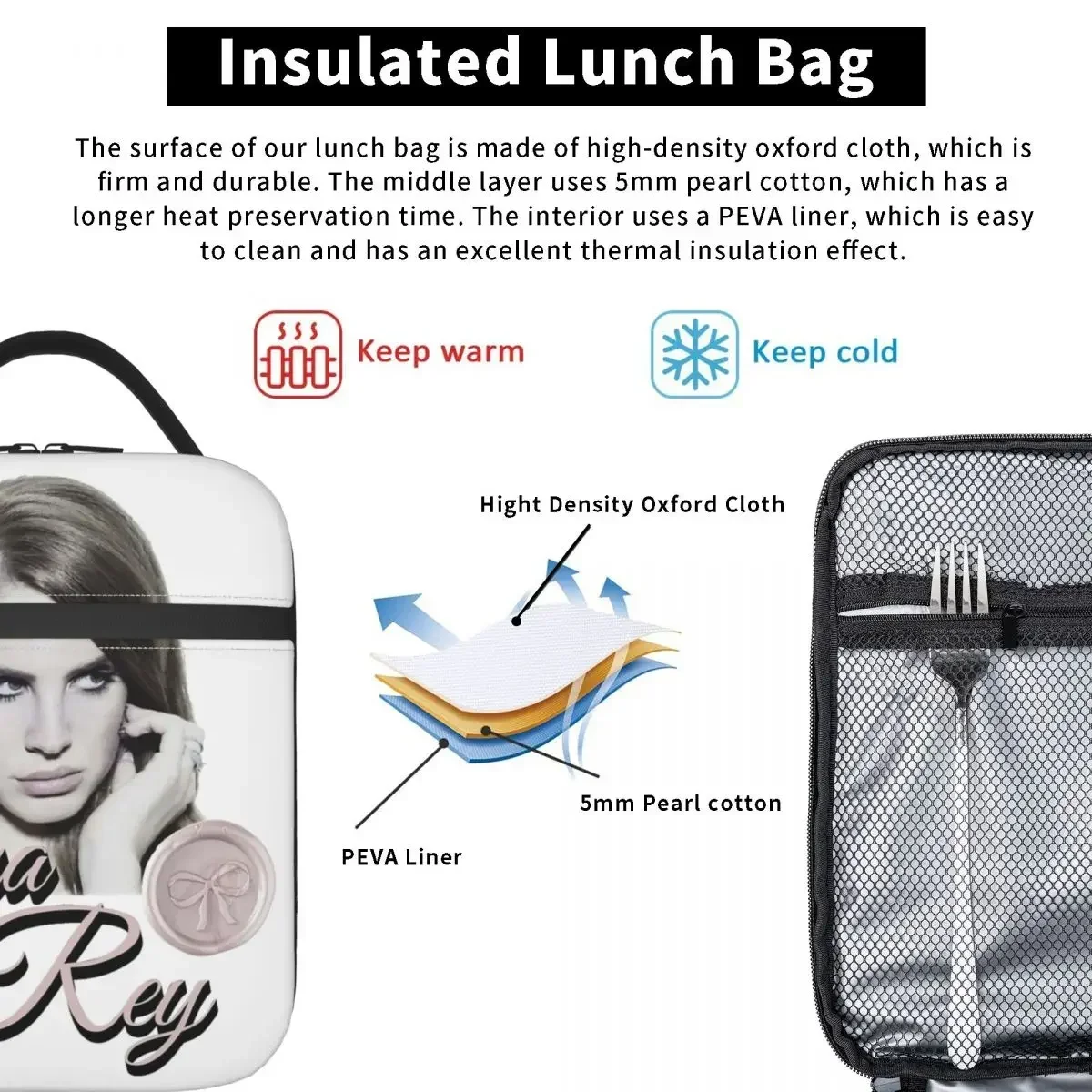 Lana Del Rey Insulated Lunch Bags Food Container Portable Thermal Cooler Lunch Boxes For School Office