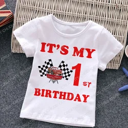 Cars Children T-Shirt Birthday Number 123456789 Lightning McQueen Clothes Kawaii Anime Cartoons Kid Boy Girl T Shirts Casual Top