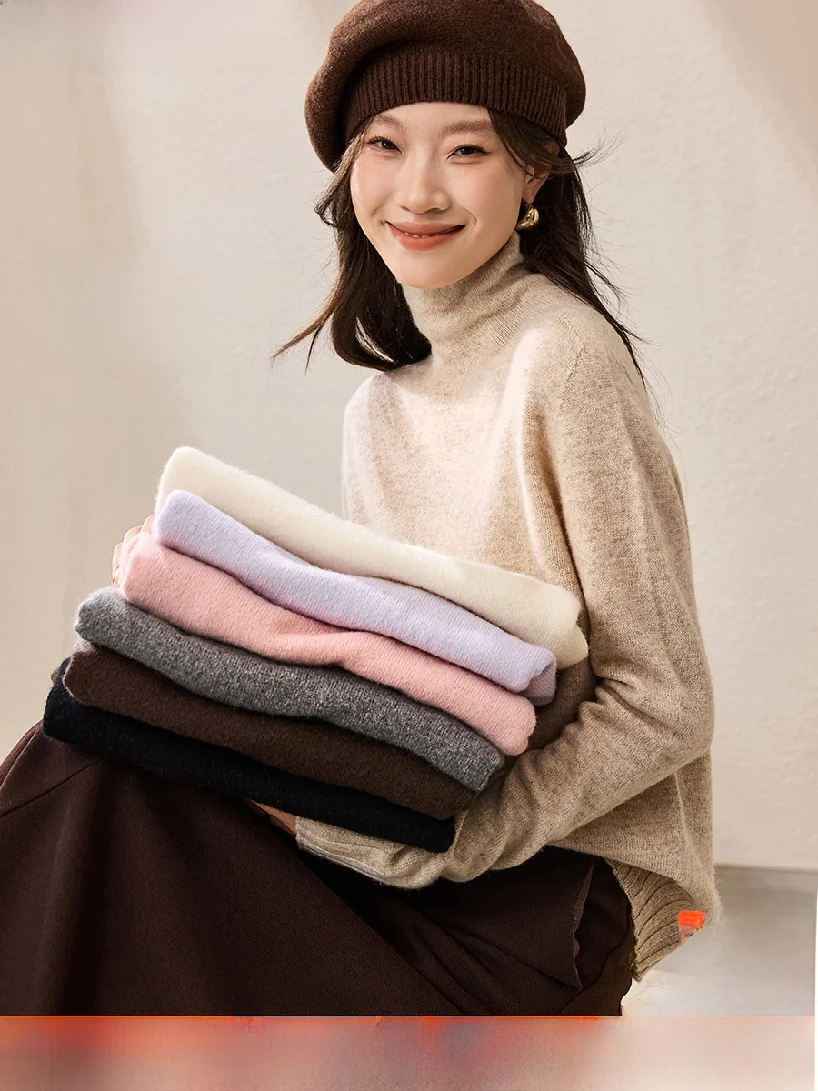 

Женская теплая зимняя футболка Mo Han Mei из 100% шерсти с высоким воротником, облегающая, мягкая, удобная, для повседневной носки