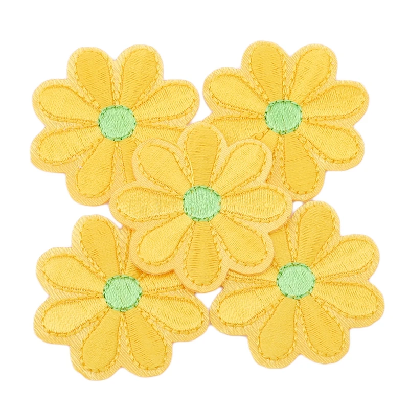 5 PCS/SET Embroidery Patch Daisy Sunflower Flowers Patch Iron On Patches For Clothing Jeans Shose Bags Clothes Sew Applique DIY