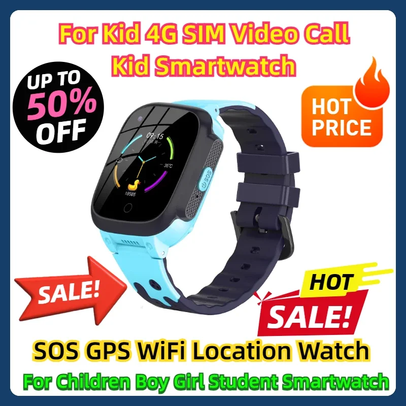 For Kid 4G SIM Video Call Kid Smartwatch SOS GPS WiFi Location Watch for Children Boy Girl Student Smartwatch 2024 Smart Watch