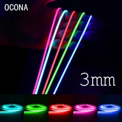 Colorido COB LED Strip Lights para Home Decor, ultra fino, alta densidade, fita cor carro, DIY, azul, rosa, vermelho, roxo, DC 12V, 3mm