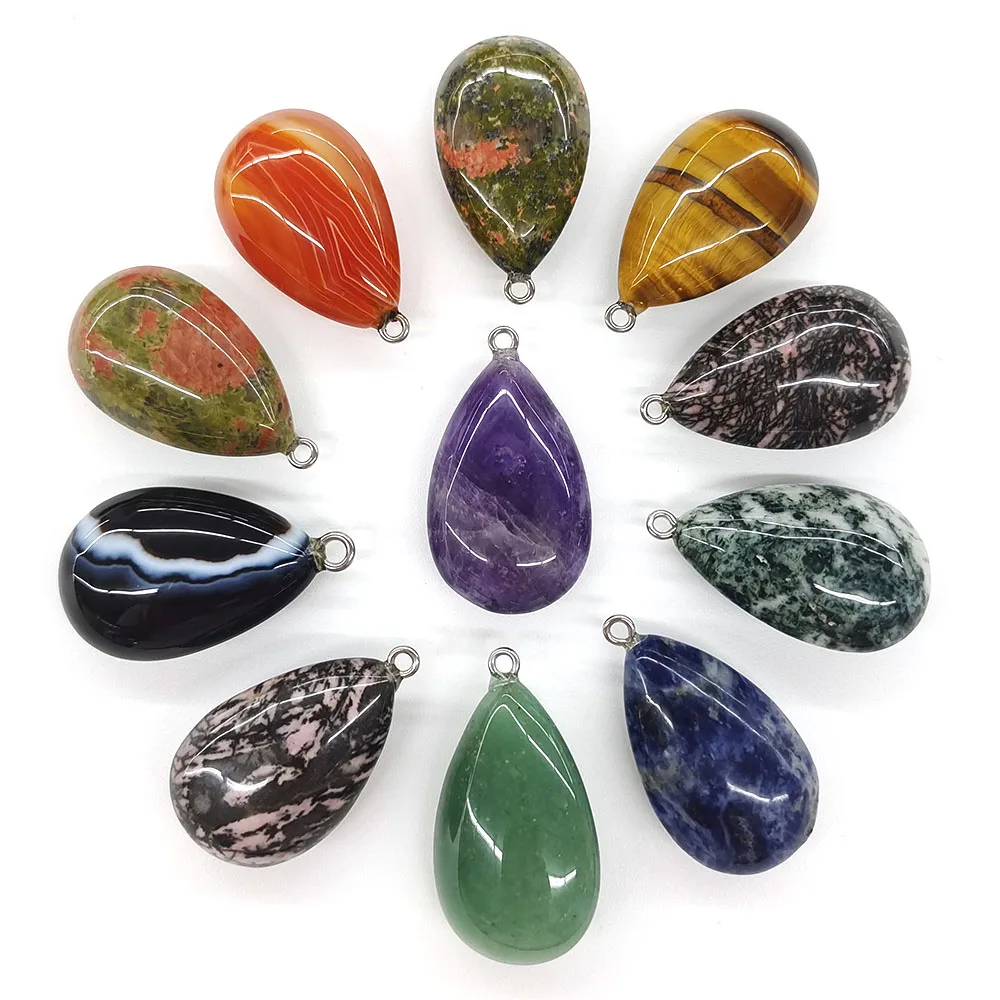 30mm Water Drop Stone Pendant Natural ReikiHealing Gemstone Crystals for DIY Men Women Jewelry Gifts Making Necklace Accessories