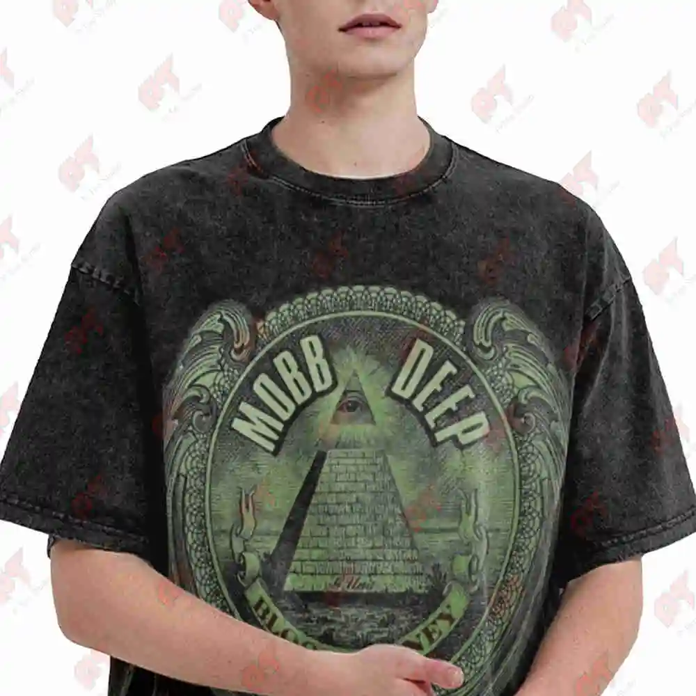 Mobb Deep Blood Money 2006 Album Hip Hop Streetwear Pyramid Vintage Washed Tee Pure Cotton T-Shirt