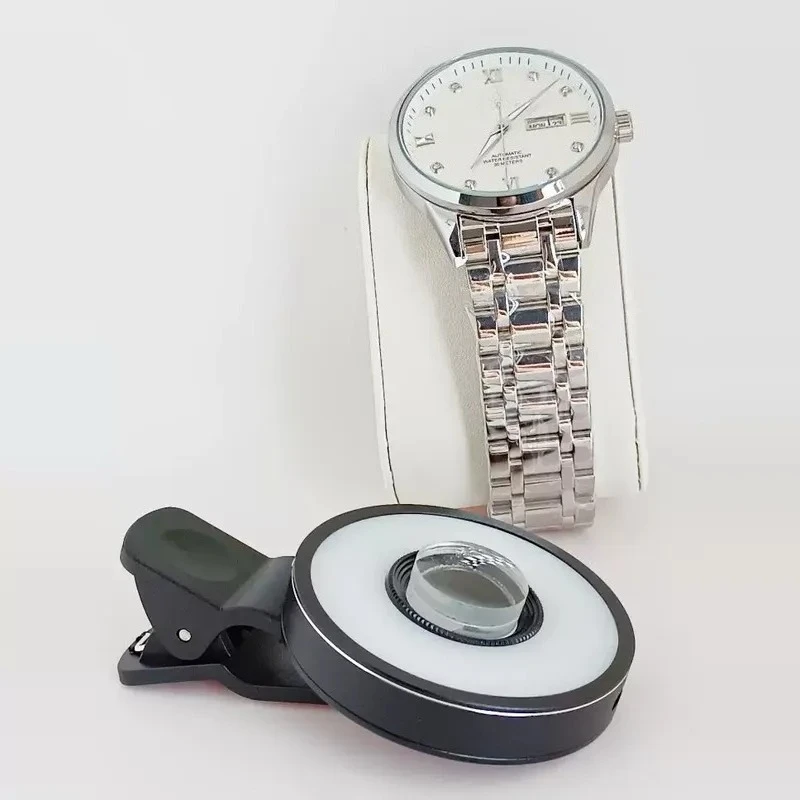 for Universal Mobile Phone 60X Macro Lens with Light Charging Photo Bag for Luxury Watch Identification Silver Dollar Ring