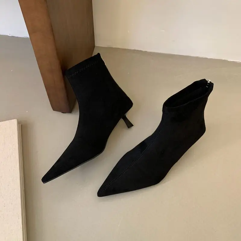 Bailamos 2024 New Brand Women Short Boots Fashion Square Low Heel Ladies Elegant Ankle Boots Shoes Pointed Toe Chelsea Shoes Mu