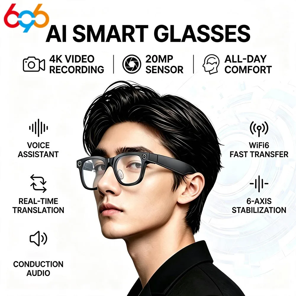 Intelligent Glasses 2000W Pixel Video Shooting Six Axis Anti Shake Three Microphone Recording Real-time Translation Men Women