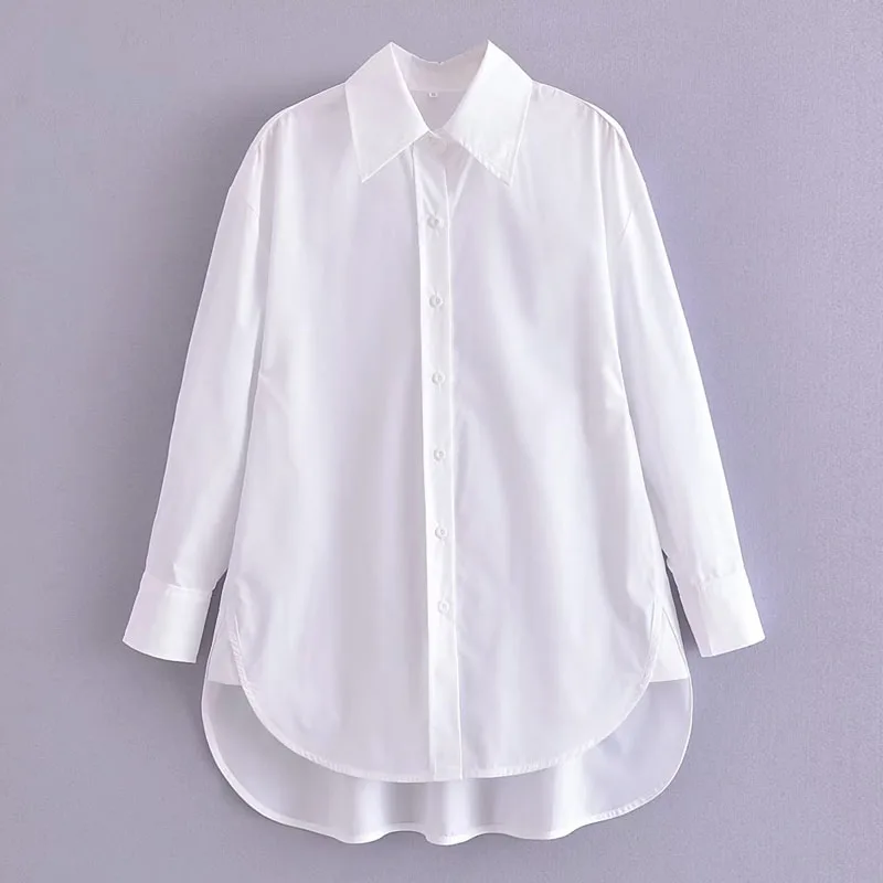 TRAF Womens Blouses Blue Long Shirt Women Korean Style Long Sleeve Pink Top Female Summer Button Up Oversize White Woman Blouse