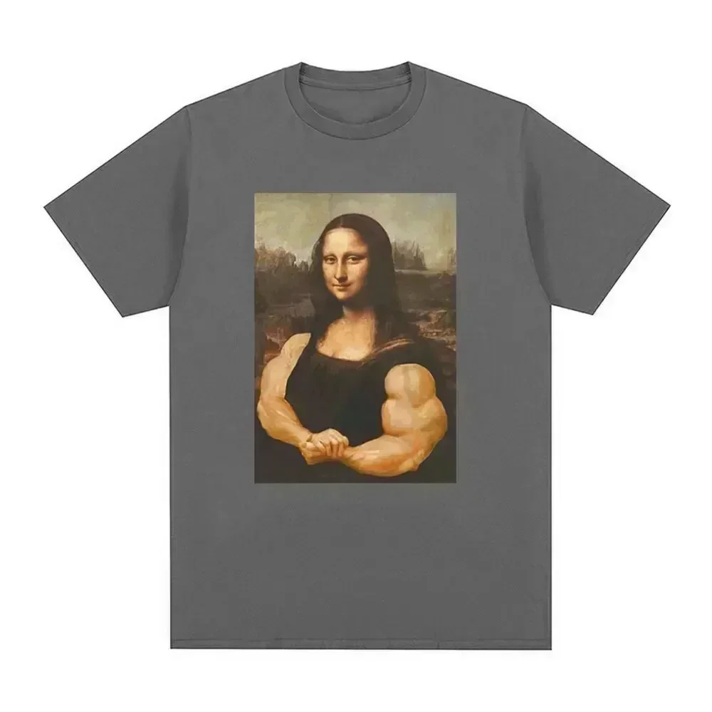 S-5XLFunny Mona Lisa Fitness T-shirt Muscles Gym Casual Graphic Short Sleeve T-shirts Unisex Fashion  Casual Oversized T Shirt