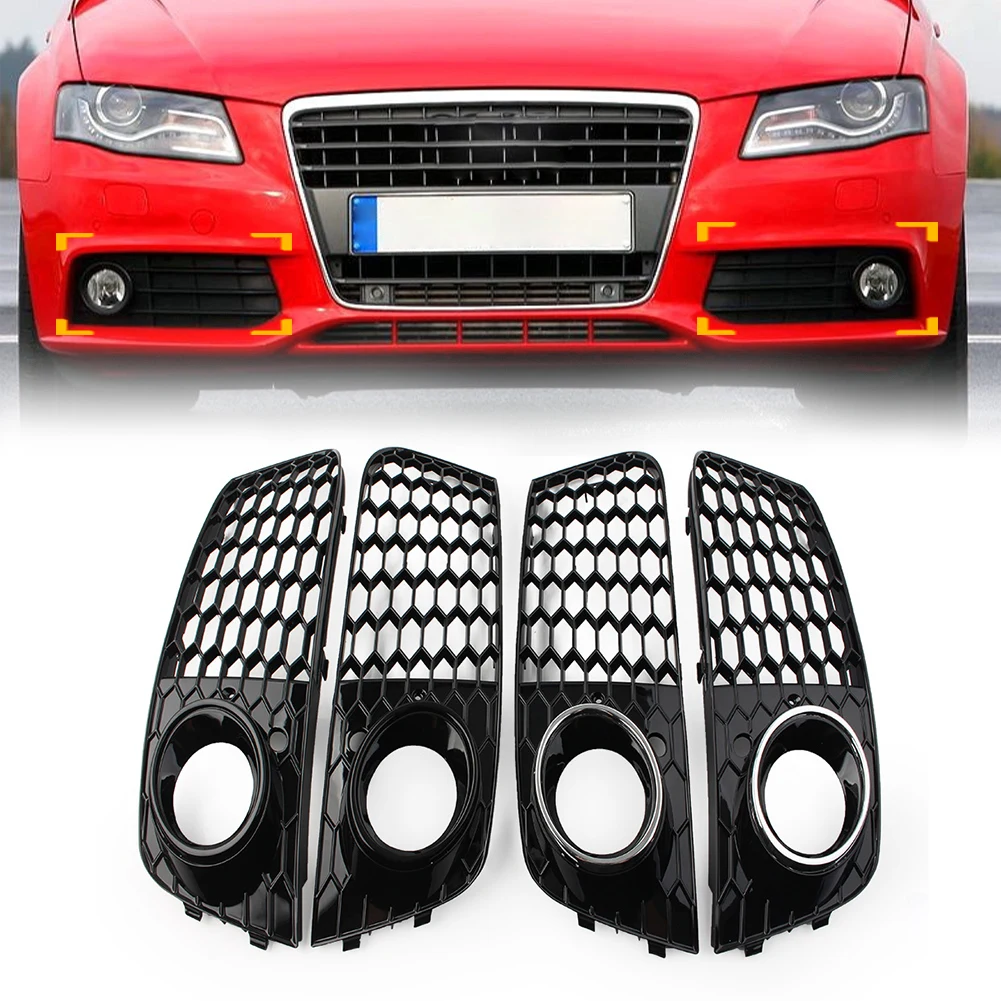 

1 Pair Honeycomb Hex Mesh Front Bumper Fog Light Cover Decoration For Audi A4 B8 2009 2010 2011 2012 Car Accessories