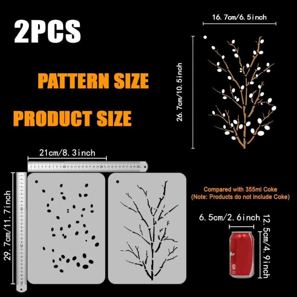 2PCS Layered Pussy Willow Painting Stencils 8.3x11.7inch Plastic PET Leaf Branch Templates Hollowed Willow Tree making kit