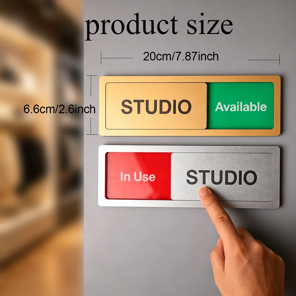 Sliding Do Not Disturb Door Sign, in Use Available Toggle Status Indicator Plaque, Brushed Silver Acrylic Privacy Self Adhesive