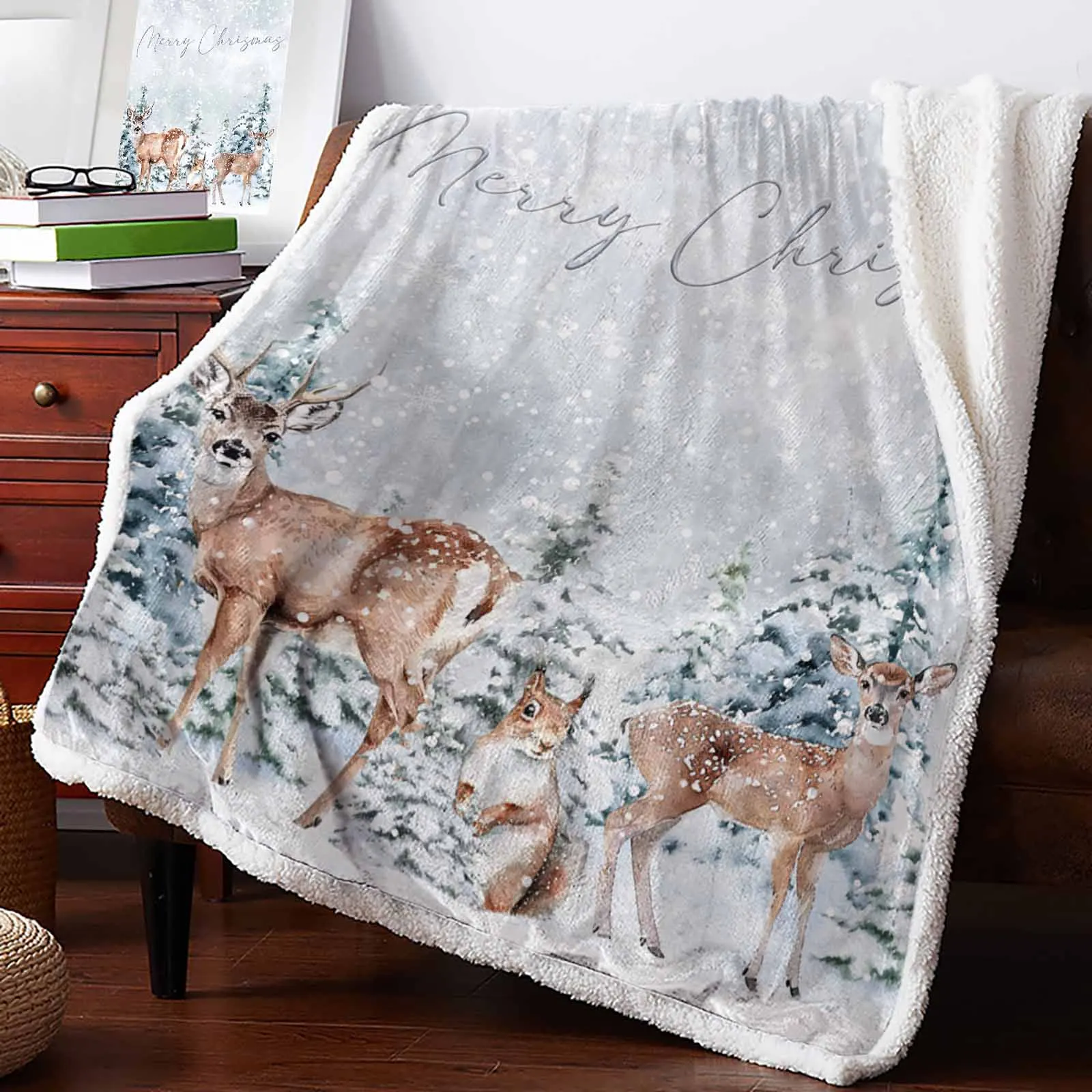 

Christmas And Winter Tree Deer Cashmere Blanket Warm Winter Soft Throw Blankets For Beds Sofa Wool Blanket Bedspread