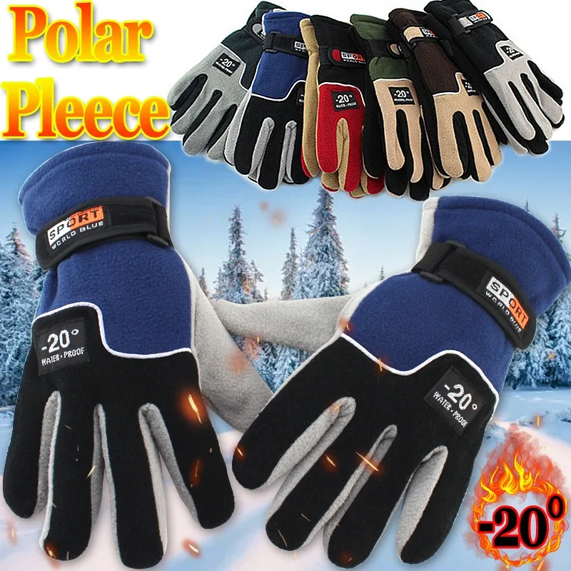 Winter Polar Fleece Warm Gloves for Men Women Outdoors Skiing Cycling Five Finger Mittens with Plush Thickening Waterproof Glove