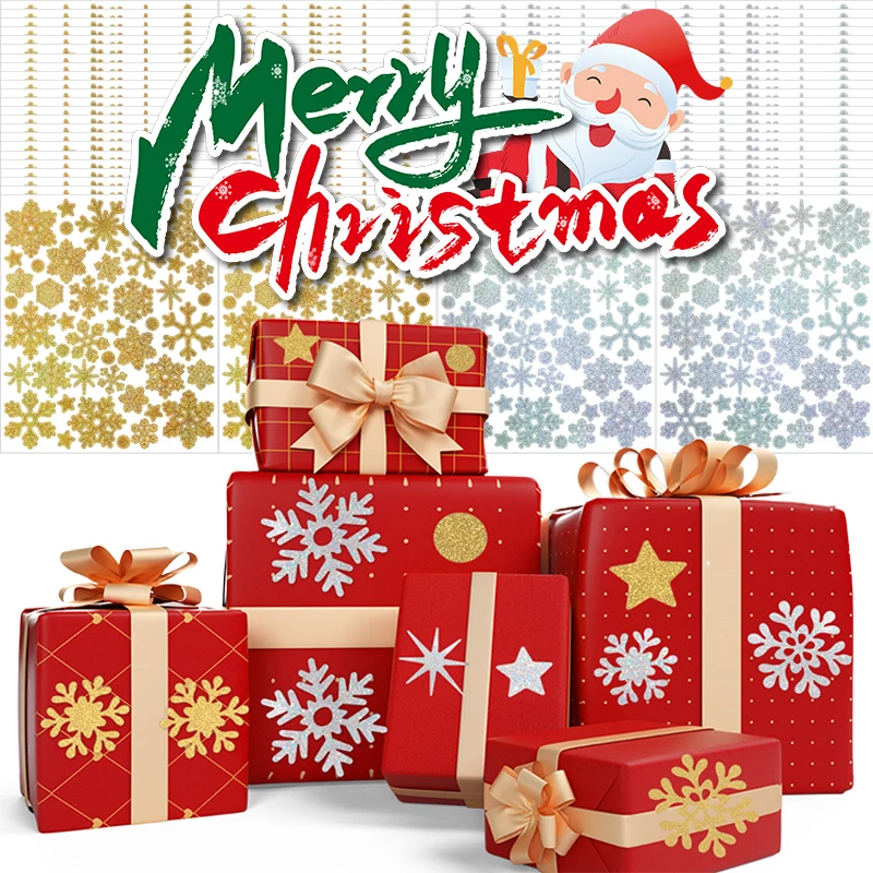 1/20 ورقة بريق الذهب ندفة الثلج ملصقات حفلة عيد الميلاد تسميات المغلفات الهدايا ختم لاصقة تزيين سجل القصاصات DIY بها بنفسك لوازم #1
