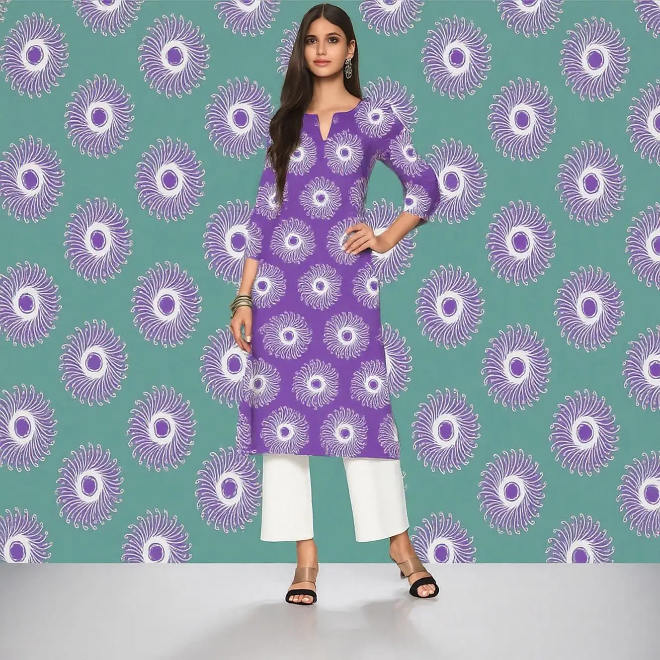 Muslim Dress Kurt women's Fashionable And Elegant Long Sleeved Straight Tube Casual Round Neck Flowers Pattern Noble Skirt 2026