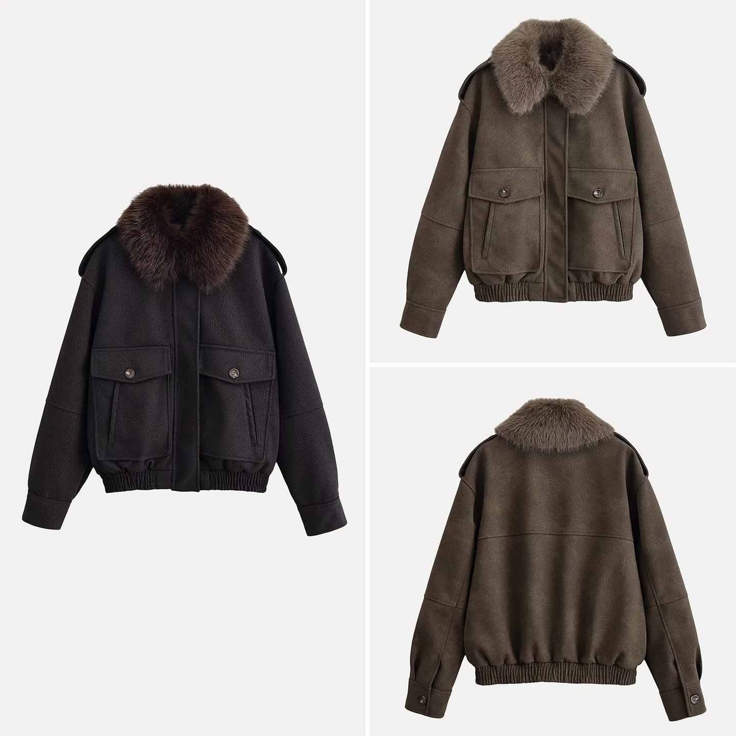 

Ele Versatile Women's Jaet Coat Fur Collar Commute Casual Outerwear Autumn 2025 New Sle Long Sve Zipper Closure