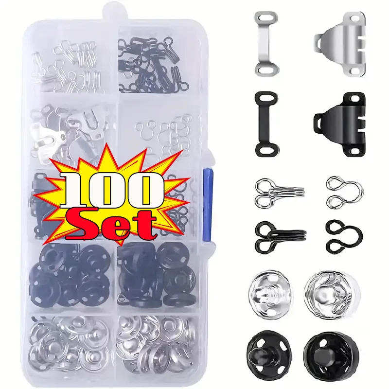 

100Set/bag Metal Trousers Suit Pants Hook Button Skirt Garment Invisible Hooks DIY Pants Adjustment Buckle Sewing Accessory