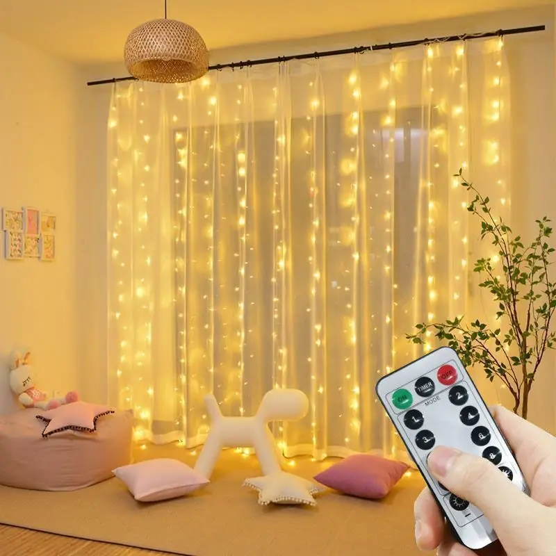 Christmas LED Curtain String Lights USB Plug 8 Modes Fairy Lights Halloween Party Valentine's Day Room Garden Wedding Decoration
