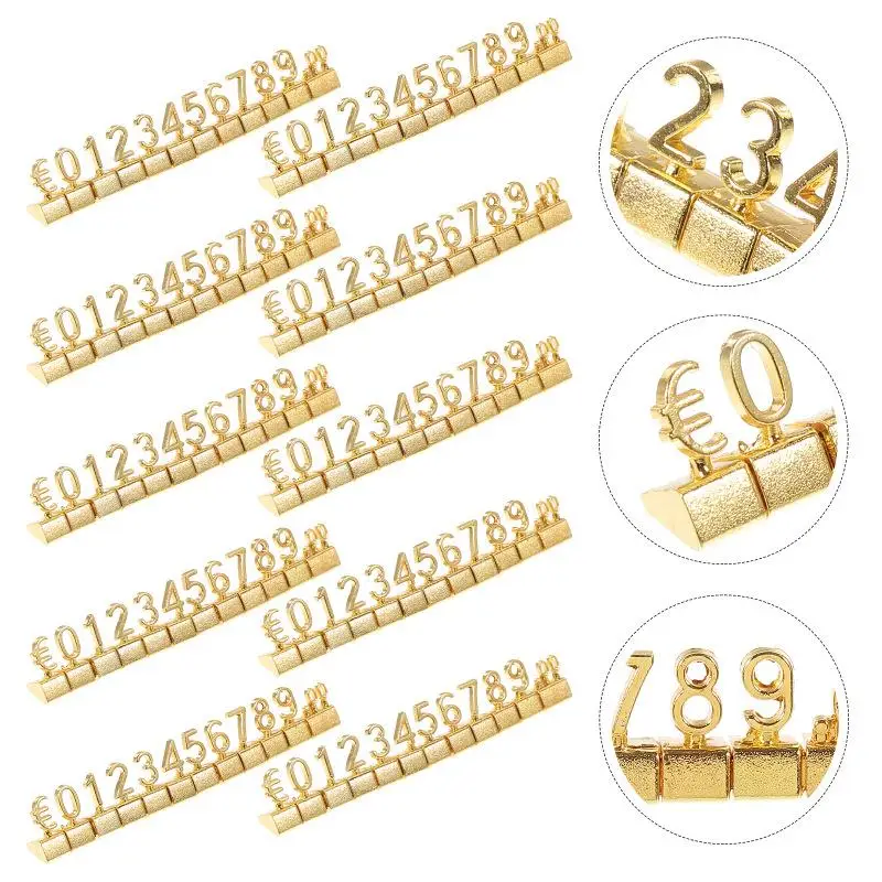 Gold 3D Combined Price Tag 12Pcs/Set Adjustable Number Signs Cube Dollar Euro Currency Symbol Jewelry Store Digital