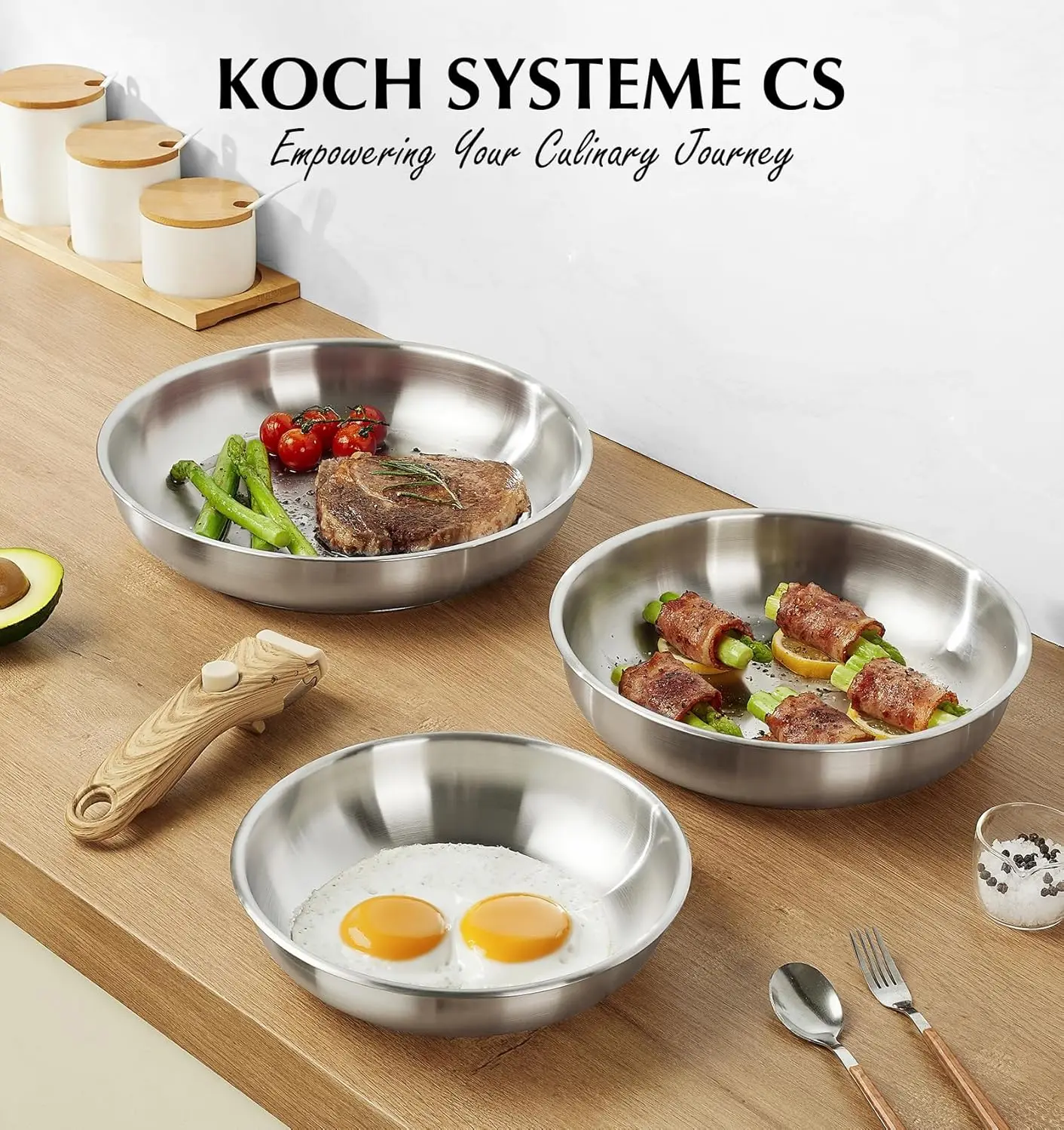 

Набор сковородок KOCH SYSTEME CS из нержавеющей стали, набор сковородок из нержавеющей стали 18/10 со стильными съемными ручками,