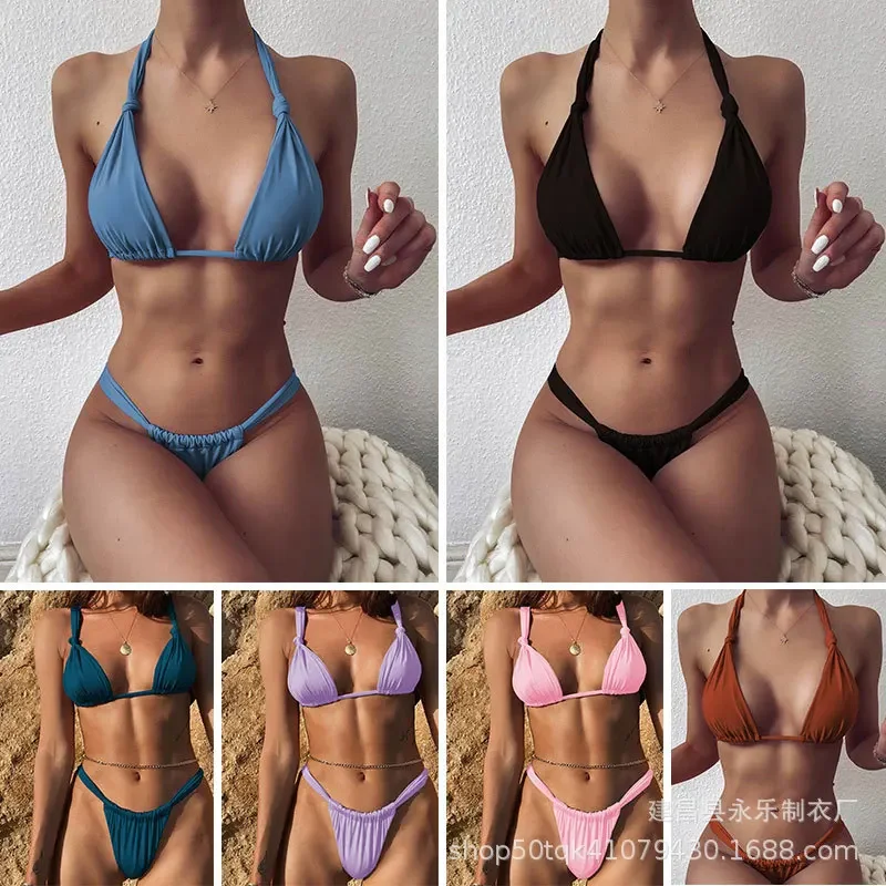 Solid 2024 New Brazilian Bikini Bandage Stripes Swimwear Women's Swimsuit Two Piece Set Female Sexy Mujer Beachwear Summer