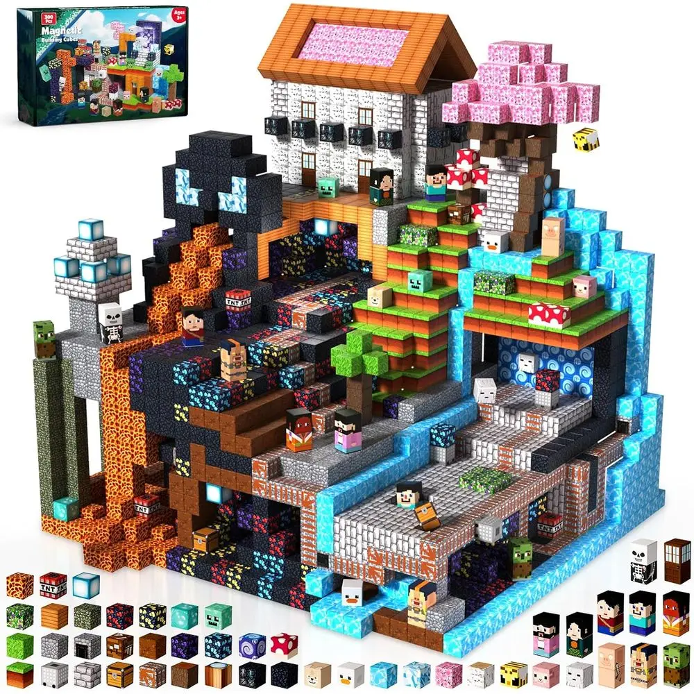 Conjunto de blocos de construção magnéticos - 300 peças, brinquedos STEM para crianças, presentes sensoriais Montessori para idades de 3 a 10 anos