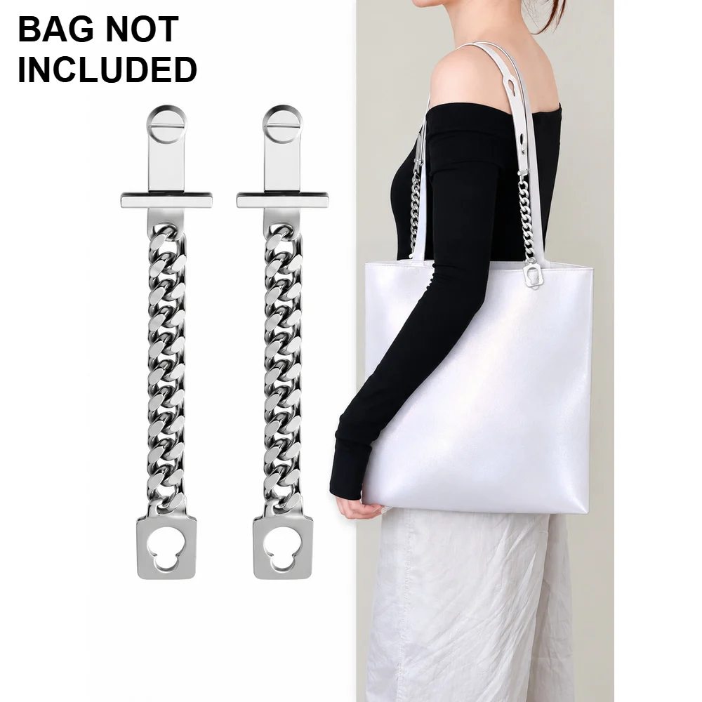 Pair of Metal Chain Strap Extenders with Connector Tabs for Six Grid Bag Shoulder Conversion, Silver or Gunmetal