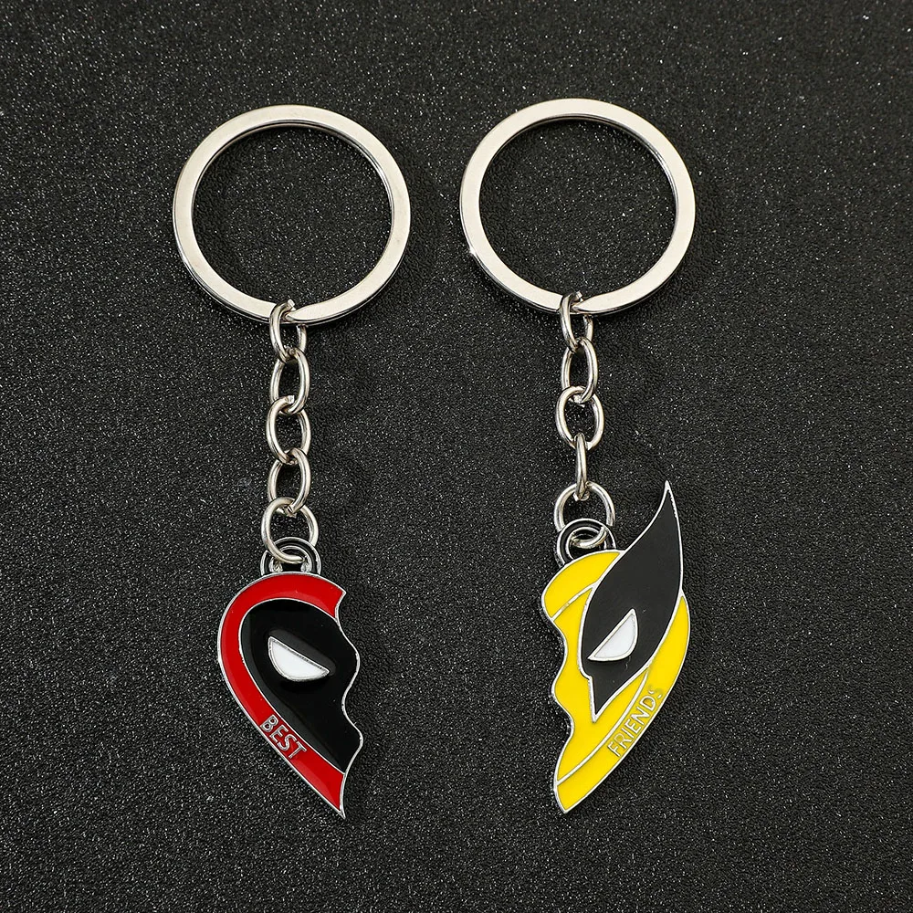 2pcs Deadpool Wolverine Best Friends Split Heart Necklace Set Matching Pendant Keychain Fan Gift Accessories