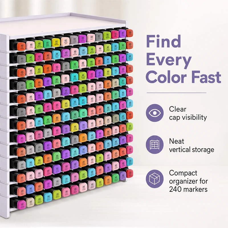 Large capacity 240 grid marker pen storage rack, desktop marker pen storage rack, used for storing alcohol marker pens